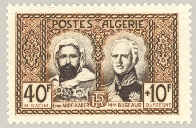 l’émir Abdelkader et le maréchal Bugeaud, timbre paru en 1950.