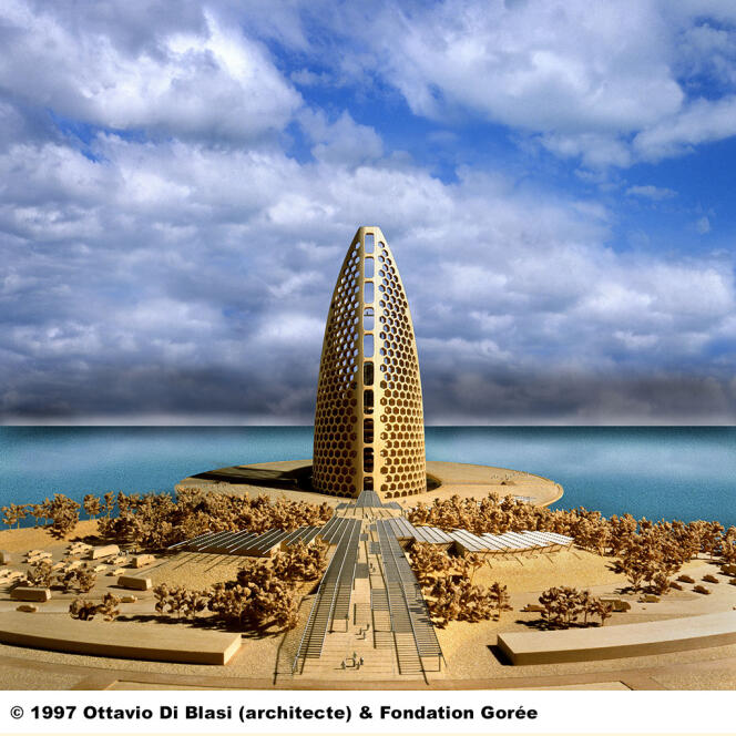 Impresión artística del futuro Memorial de Gorée, del arquitecto italiano Ottavio Di Blasi, que se construirá en la cornisa occidental de Dakar, frente a la isla de Gorée.