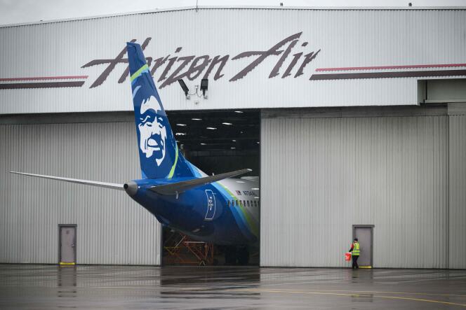 An Alaska Airlines flight lost an in-flight door on January 9, 2024, in a hangar at Portland International Airport in Oregon.