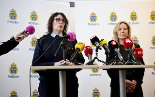 Swedish Chief of Malmo Police Petra Stenkula (2nd L) and Director of High School and Adult Education Annelie Schwartz hold a press conference at the Malmo Latin School on March 22, 2022 in Malmo, Sweden, a day after two women were killed. Police in Sweden were attempting to determine why an 18-year-old student allegedly killed two teachers at a high school a day earlier in an attack that has shaken the country.
The two victims, both women in their 50s, were teachers at Malmo Latin, a large high school in Sweden's third-biggest city, police said at a press conference on March 22, 2022. (Photo by Johan NILSSON / TT NEWS AGENCY / AFP) / Sweden OUT