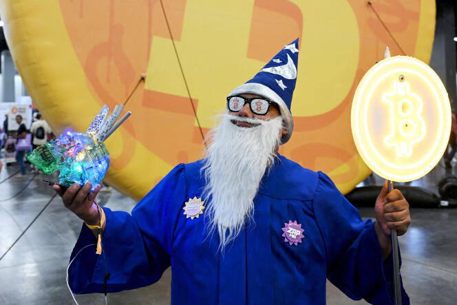 A “Bitcoin Wizard,” during the Bitcoin 2023 conference at the Miami Beach Convention Center on May 19, 2023, in Miami Beach, Florida. 