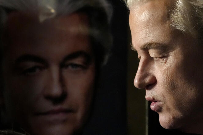 Geert Wilders, chef du parti PVV, après l’annonce des résultats préliminaires des élections générales, à La Haye (Pays-Bas), le 22 novembre 2023.