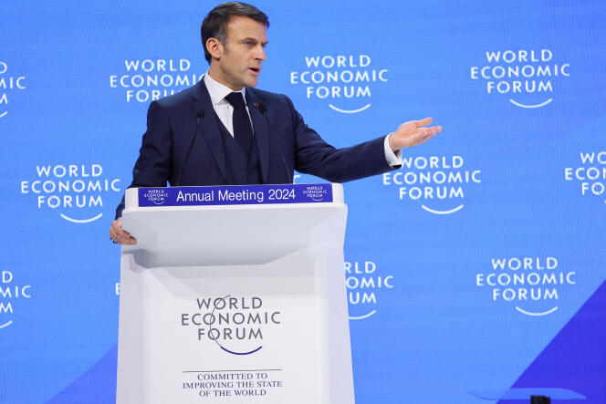 Emmanuel Macron au Forum économique mondial, à Davos (Suisse), le 17 janvier 2024.