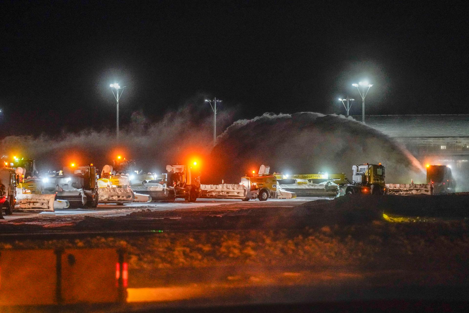 Plow crews in action at Oslo Airport Gardermoen in Gardermoen, Norway, Wednesday, Jan. 17, 2024. 