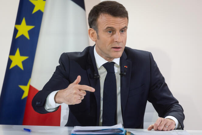 Conférence de presse d’Emmanuel Macron à Paris, le 16 janvier 2024.