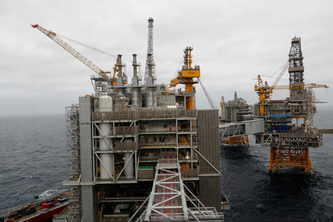 Une plate-forme du champ pétrolier Johan Sverdrup exploité par Equinor en mer du Nord, en Norvège, le 3 décembre 2019.