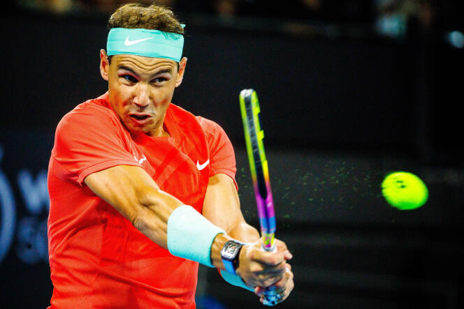 L’Espagnol Rafael Nadal lors d’un match au tournoi de Brisbane (Australie), le 2 janvier 2024.