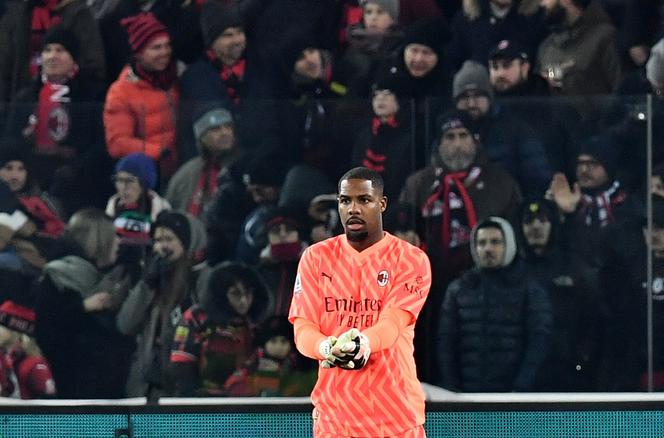 AC Milan's Mike Maignan reacts at Dacia Arena, Udine, Italy on January 20, 2024.