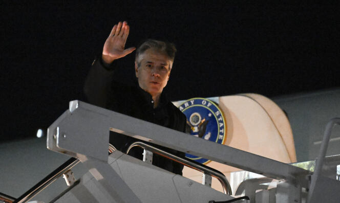 Le secrétaire d’Etat américain, Antony Blinken, sur la base aérienne d’Andrews, dans le Maryland, le 21 janvier 2024.