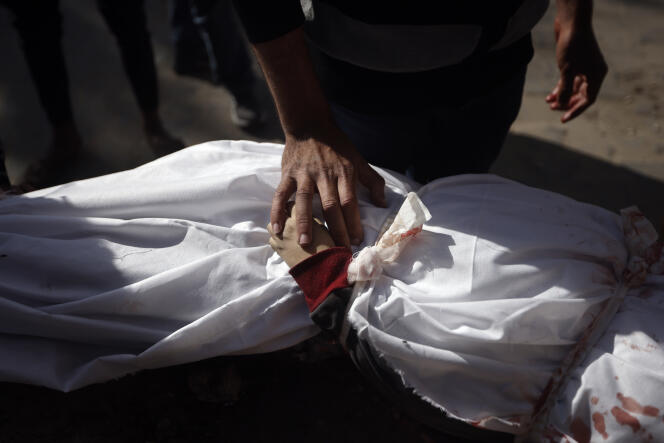 The body of a child killed during Israeli bombardment in the Gaza Strip, at Nasser Hospital in Khan Younes, on January 22, 2024.