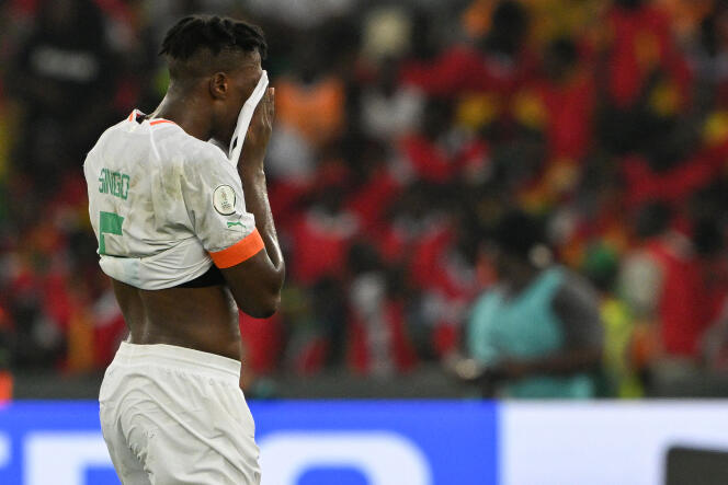 Le défenseur de la Côte d’Ivoire Wilfried Singo après la victoire de la Guinée équatoriale (4-0) au stade Alassane Ouattara à Ebimpé, près d’Abidjan, le 22 janvier 2024.