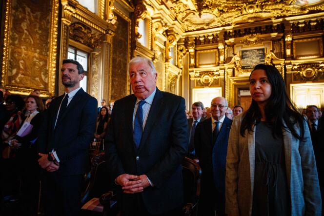 Le président du Sénat, Gérard Larcher, au centre, assiste à l’audience solennelle de la Cour de cassation à Paris, le 12 janvier 2024.  