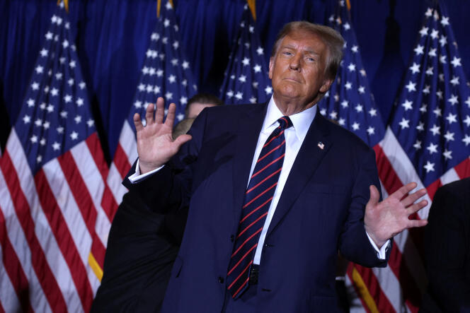 Donald Trump lors de la primaire républicaine du New Hampshire, à Nashua, le 23 janvier 2024.