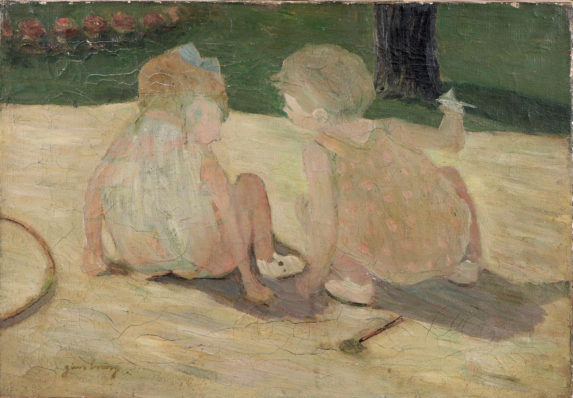 'The Children in the Park,' one of Serge Gainsbourg's rare paintings, exhibited at the rue de Verneuil museum in Paris.