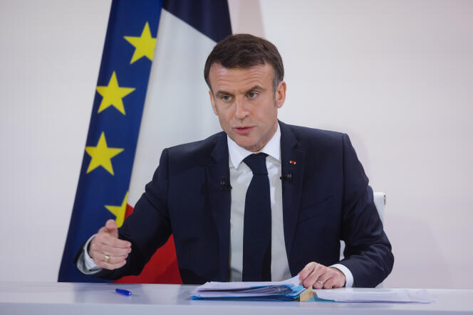 Conférence de presse du président de la République, Emmanuel Macron, au Palais de l’Elysée, à Paris, le 16 janvier 2024. 