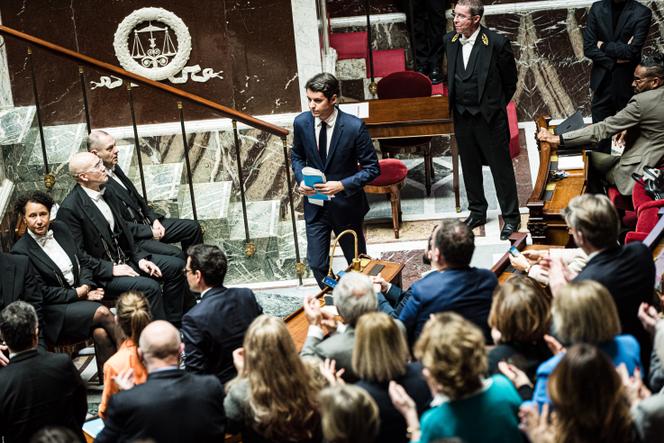 Le premier ministre, Gabriel Attal, à l’issue de son discours de politique générale, à l’Assemblée nationale, à Paris, le 30 janvier 2024.