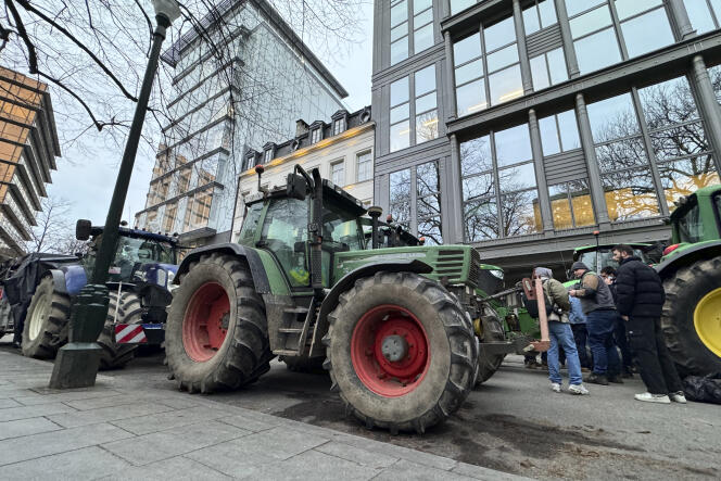 
Rassemblement d’agriculteurs dans le centre de Bruxelles, le mercredi 31 janvier 2024.