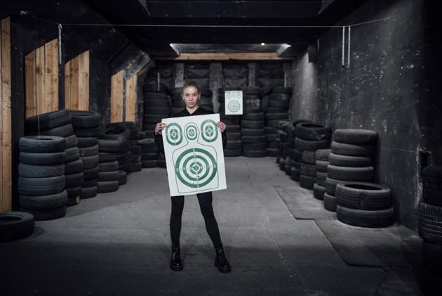 Margherita, 26, practises shooting in Kyiv on January 20, 2024. In February 2022, the recruitment center rejected her application.