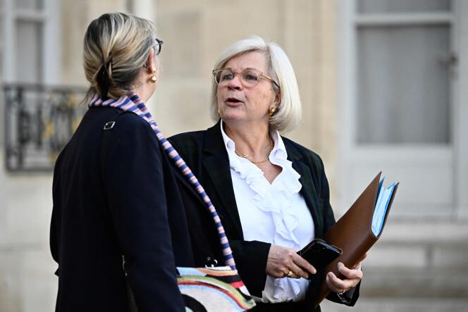 La ministre du travail, de la santé et des solidarités Catherine Vautrin à l’Elysée à Paris le 30 août 2023.