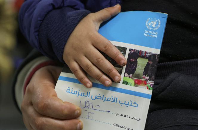 Un niño sostiene un folleto mientras atiende en el interior de un centro de salud de la Agencia de las Naciones Unidas para los Refugiados Palestinos (UNRWA) en el campo de refugiados palestinos de Shatila, en las afueras de Beirut, Líbano, el 30 de enero de 2024.