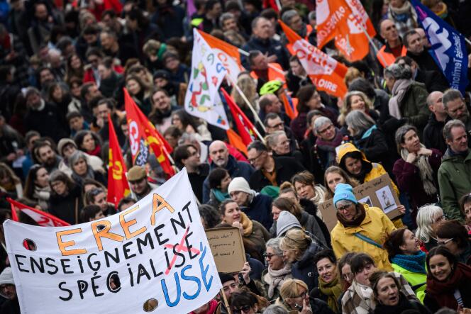 Manifestaciones de profesores en Nantes, 1 de febrero de 2024.