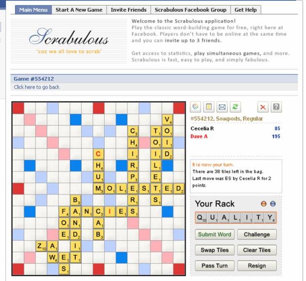 « Scrabulous » était conçu par deux Indiens, adeptes de tournois de Scrabble. Hasbro, propriétaire de la marque, a lancé des poursuites contre ce plagiat après son succès sur Facebook.