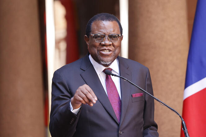 Le président namibien Hage Geingob lors d’une visite en Afrique du Sud, à Pretoria, le 20 avril 2023.