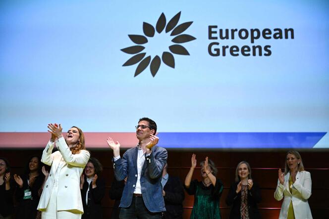 L’Allemande Terry Reintke et le Néerlandais Bas Eickhout, désignés chefs de file de la campagne des Verts européens pour les élections européennes de juin, lors du congrès du mouvement, à Lyon, le 3 février 2024.