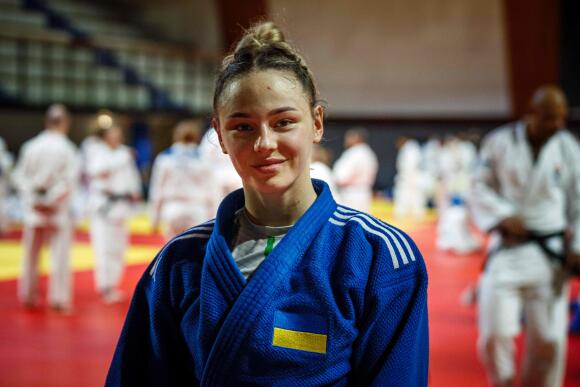 Ukrainian judoka Daria Bilodid brings together hundreds of judokas during an international training course, at the Paris Dojo, February 6, 2024.