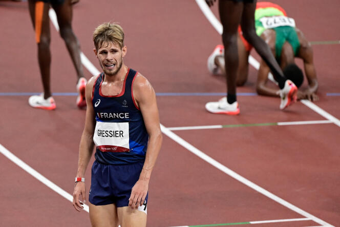Jimmy Gressier, après la finale du 5 000 m masculin, lors des Jeux olympiques de Tokyo, le 6 août 2021.