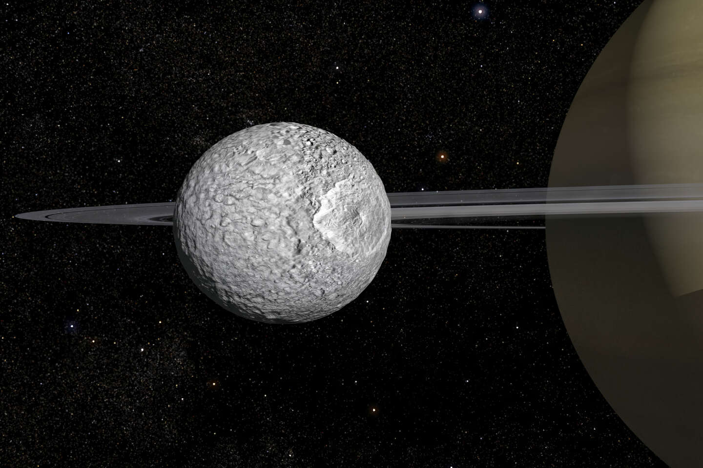 Er is een oceaan ontdekt onder het oppervlak van Mimas, een kleine satelliet van Saturnus