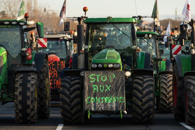 Une manifestation d’agriculteurs sur l’autoroute A6 en direction de Paris, à Chilly-Mazarin (Essonne), le 31 janvier 2024.