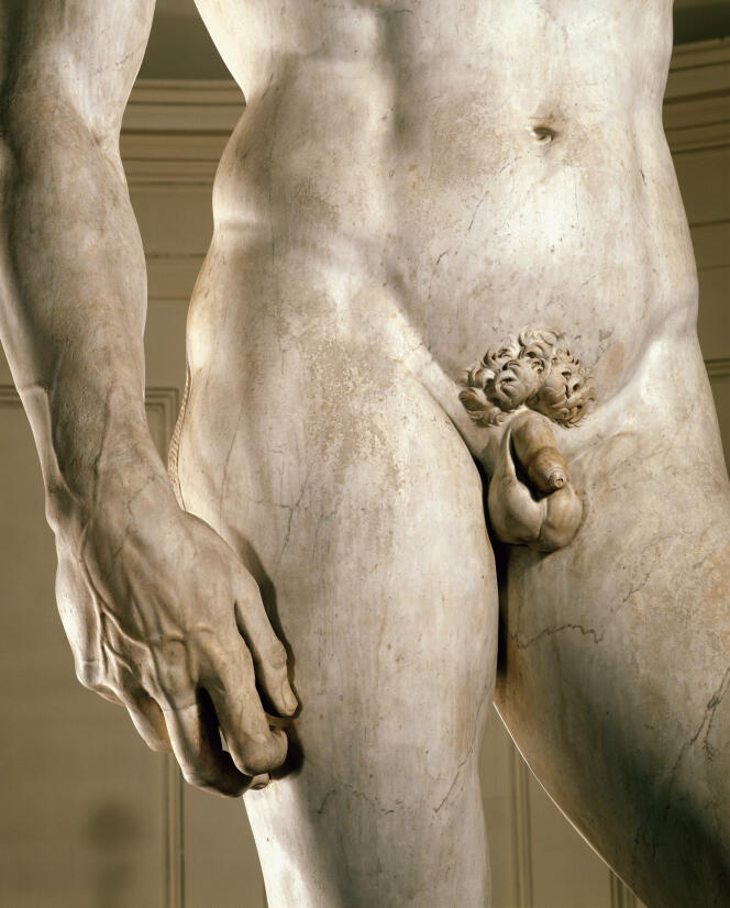 Detail of the sculpture of “David” by Michelangelo (1475-1564).