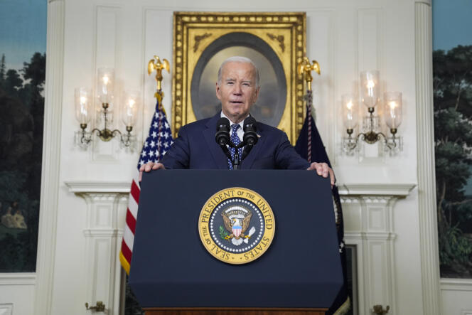 El presidente estadounidense Joe Biden durante su discurso sorpresa a la nación en la Casa Blanca en Washington el 8 de febrero de 2024.