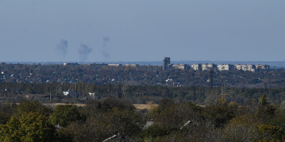 Des bombardements sur la ligne de beforehand   près d’Avdiïvka, le 18 octobre 2023.