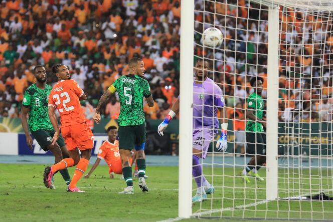 Côte d’Ivoire's Sebastien Haller scores his team's second goal during the Africa Cup of Nations (AFCON) 2024 final at Alassane Ouattara Olympic Stadium in Ebimpe, Abidjan on February 11, 2024. 