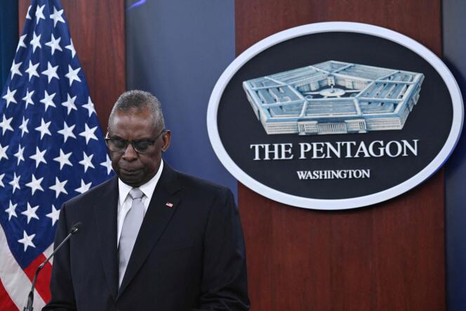 Le ministre américain de la défense, Lloyd Austin, en conférence de presse, au Pentagone, à Washington, DC, le 1ᵉʳ février 2024.