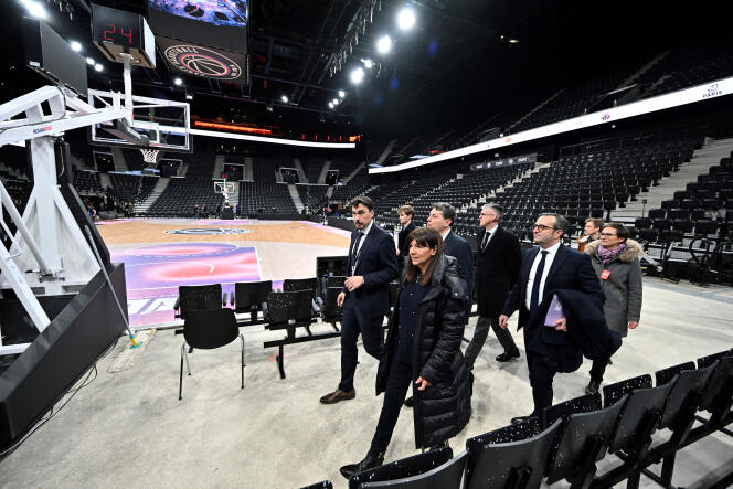 La maire de Paris, Anne Hidalgo, lors de l’inauguration de l’Arena Porte de la Chapelle, site des Jeux olympiques 2024, à Paris, le 11 février 2024. 