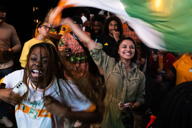 Supporters before the Ivory Coast-Nigeria match, Africa Cup of Nations final, at La Bellevilloise in Paris, February 11, 2024.
