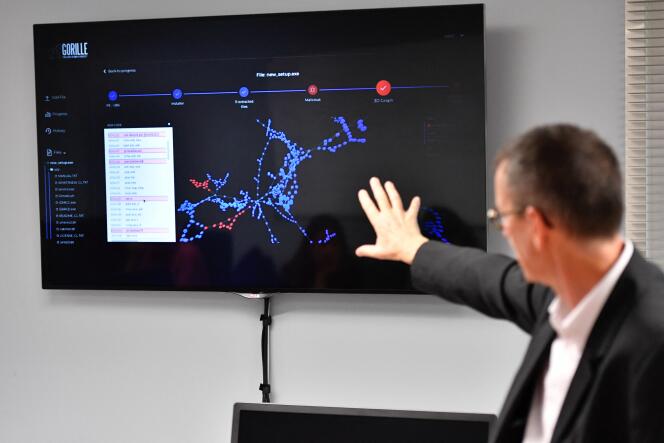 A researcher presents the analysis of cybercriminals' modus operandi as part of a research program that is unique to Europe. At the headquarters of the Lorraine Research Laboratory in Computer Science and Applications in Villers-les-Nancy, France, on October 25, 2023.
