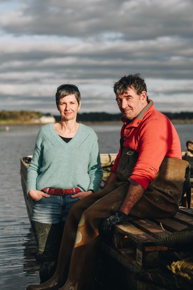 Oyster farmers Tifenn and Jean-Noël Yvon, in Brittany, on January 30.