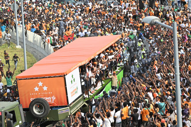 Ivorian players parade in Abidjan on February 12, 2024.