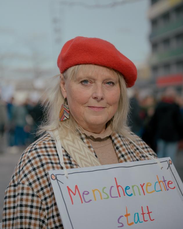 Andrea Skerhut protests against the far-right AfD party in Gotha (Thuringia), February 10, 2024.