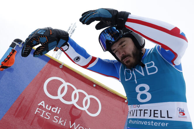 Cyprien Sarrazin entrenando para la Copa del Mundo de esquí alpino cuesta abajo, en Kvitfjell, Noruega, el 16 de febrero de 2024.