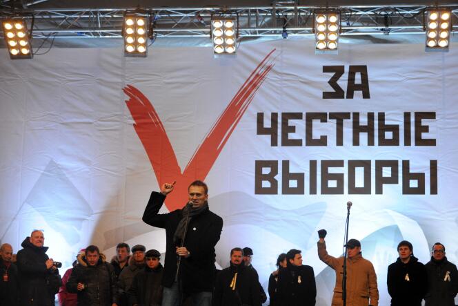 Alexeï Navalny lors d’un rassemblement contre les élections parlementaires du 4 décembre, à Moscou, le 24 décembre 2011.