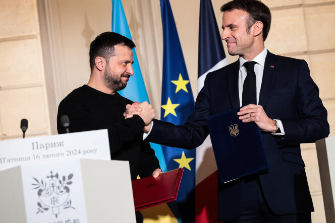Volodymyr Zelensky and Emmanuel Macron signed a bilateral agreement between France and Ukraine on February 16, 2024 in Paris.