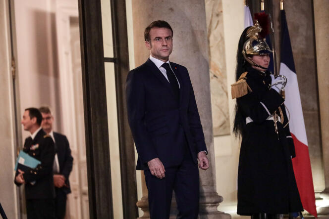 Le président de la République, Emmanuel Macron, à l’Elysée, le 16 février 2024. 