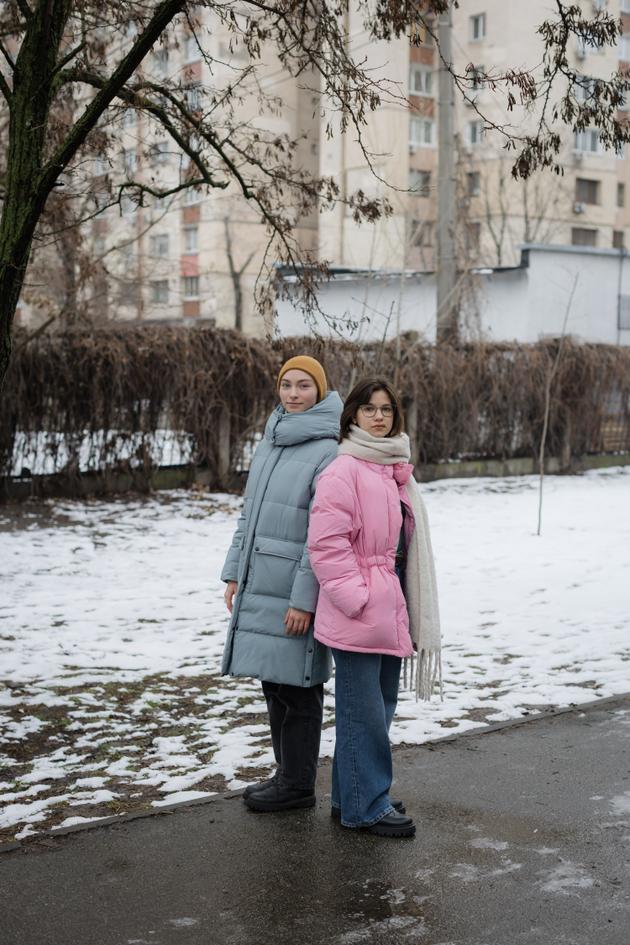 Ivana Arestanova, 20, and, on the left, Marguarita Samoiluk, 19, are volunteers at the Yedyni Ukrainian language club, Ukraine, Kyiv, February 11.