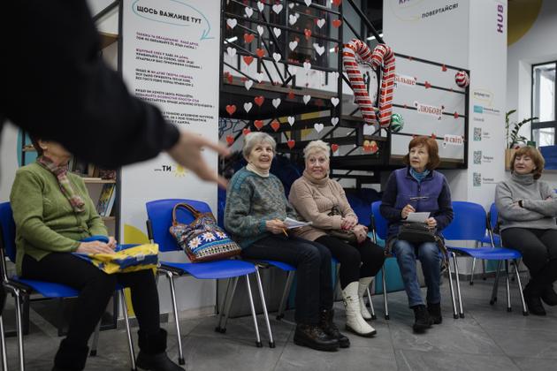 A group of a dozen women take part in the Yedyni Ukrainian language club, Ukraine, Kyiv, February 11.
