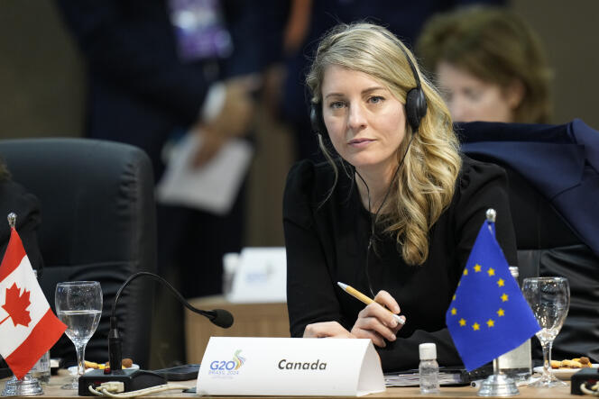 Canada's Foreign Minister Mélanie Joly attends the G20 foreign ministers meeting in Rio de Janeiro, Brazil, Wednesday, February 21, 2024.